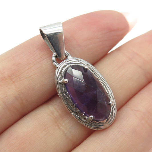 CHAPAL ZENRAY 925 Sterling Silver Real Oval-Cut Amethyst Pendant