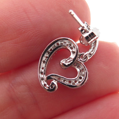 925 Sterling Silver Round-Cut C Z Heart Dangle Earrings