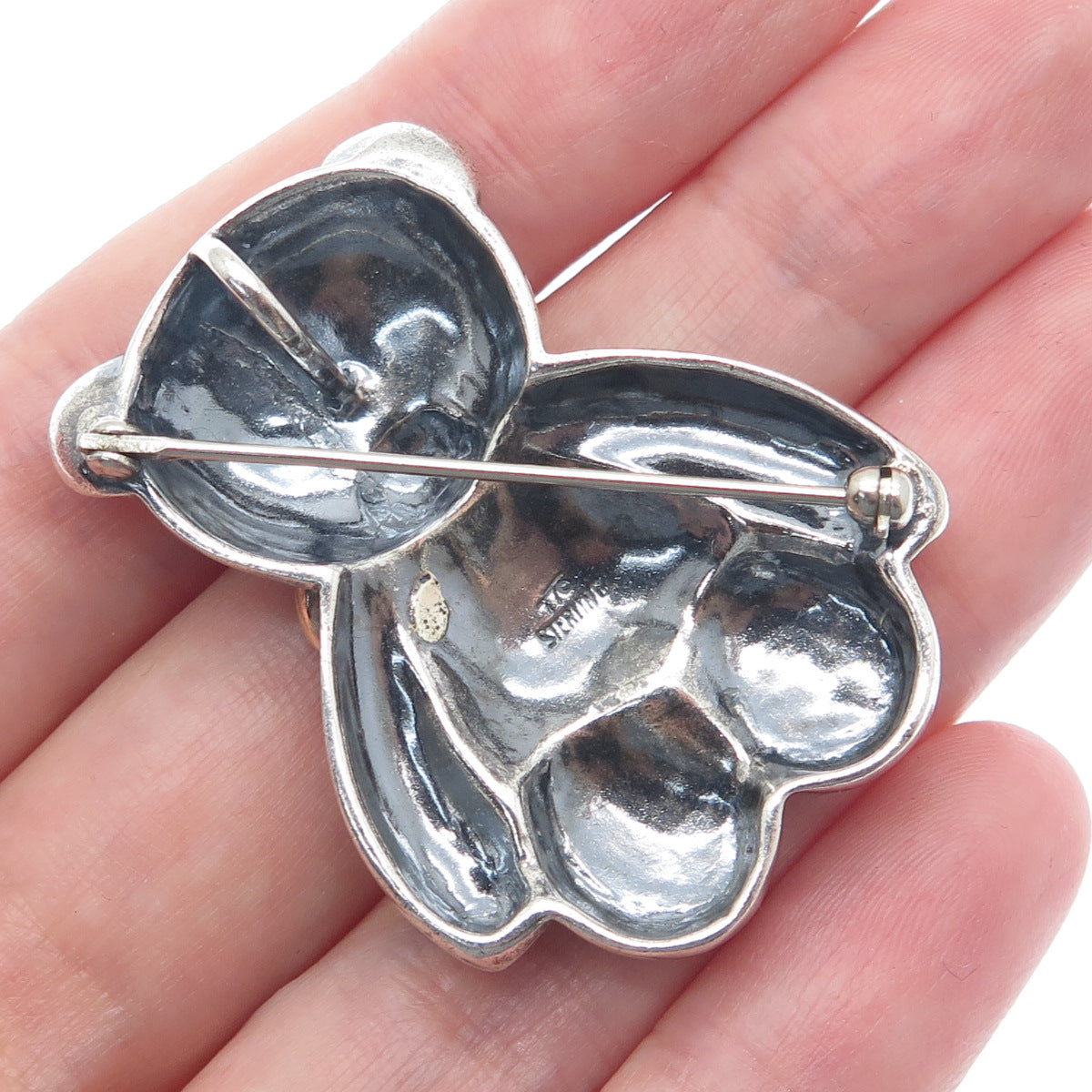 THE TOUCH 14K Gold & 925 Sterling Silver Vintage Teddy Bear Oxidized Pin Pendant