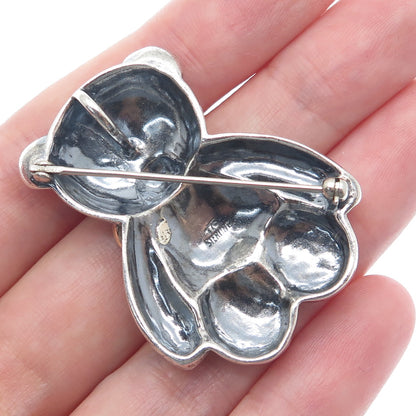 THE TOUCH 14K Gold & 925 Sterling Silver Vintage Teddy Bear Oxidized Pin Pendant