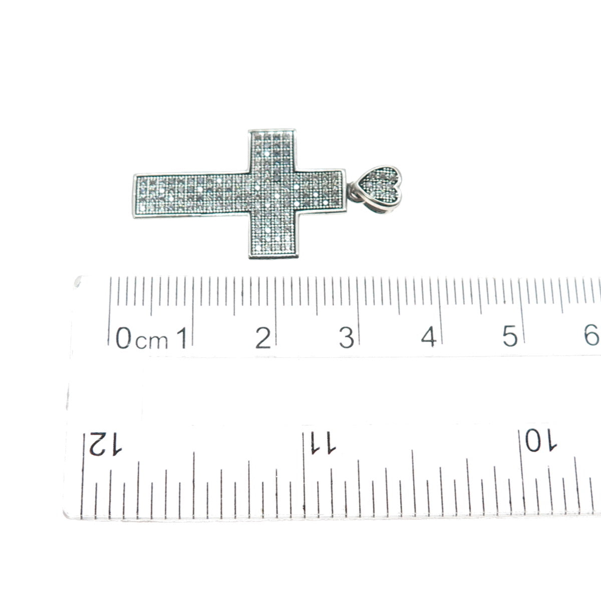 925 Sterling Silver Round-Cut C Z Sparkle Heart Cross Charm Pendant