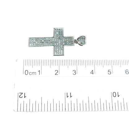 925 Sterling Silver Round-Cut C Z Sparkle Heart Cross Charm Pendant