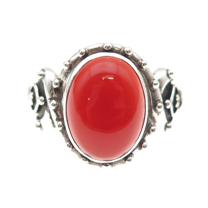 Doug Paulus 925 Sterling Silver Vintage Real Carnelian Oxidized Ring Size 10.25
