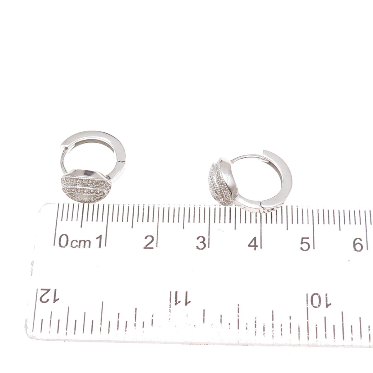 925 Sterling Silver Round-Cut C Z Hoop Earrings