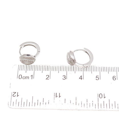 925 Sterling Silver Round-Cut C Z Hoop Earrings