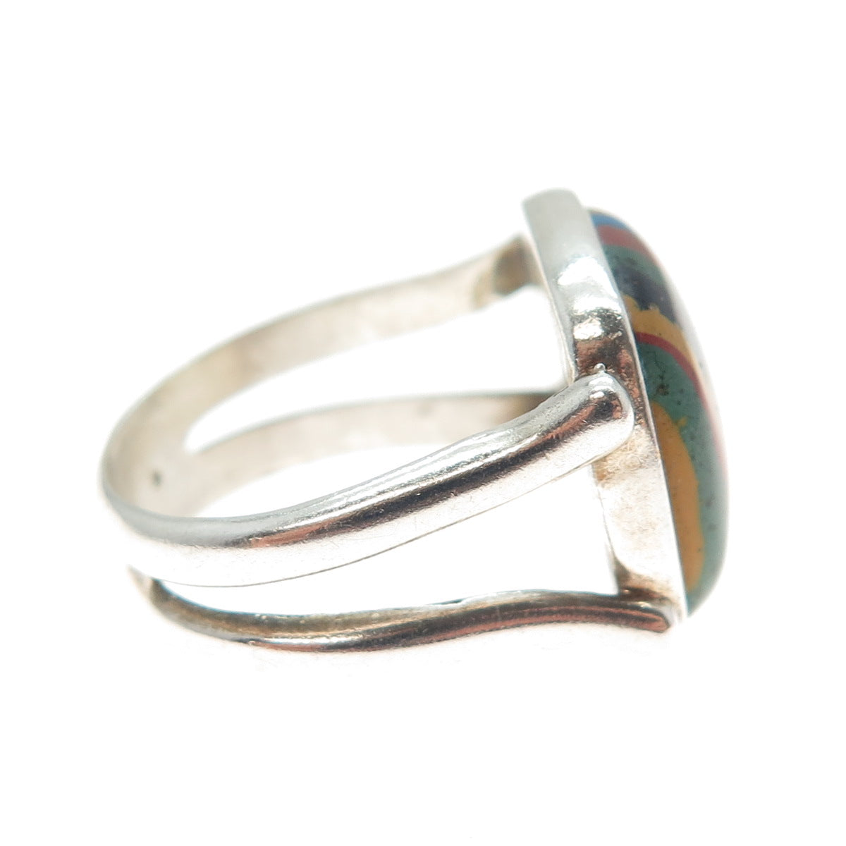 JAY KING DESERT ROSE 925 Sterling Silver Vintage Rainbow Calsilica Ring Size 7.5