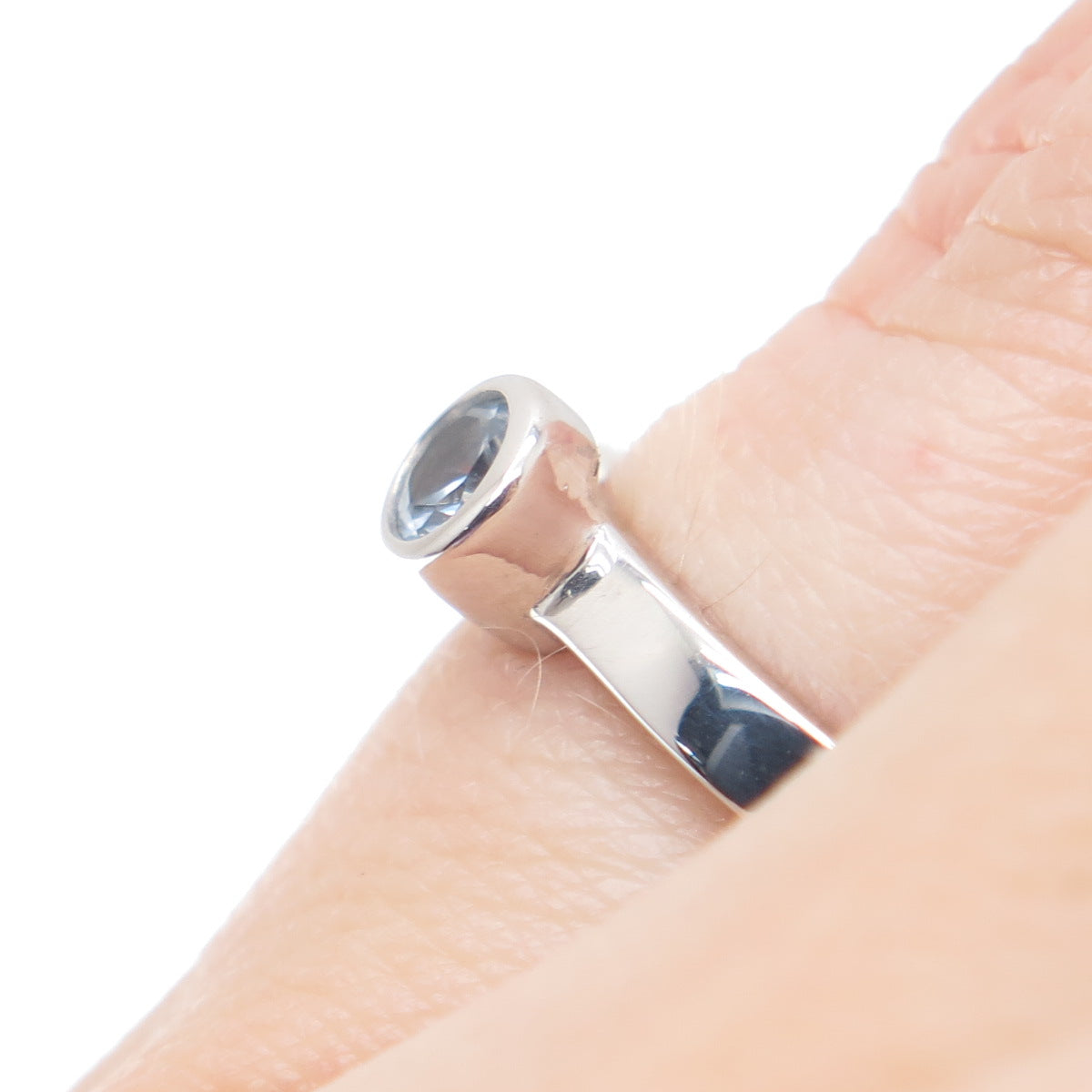 925 Sterling Silver Real Round-Cut Blue Topaz Ring Size 4.75