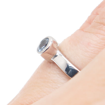 925 Sterling Silver Real Round-Cut Blue Topaz Ring Size 4.75