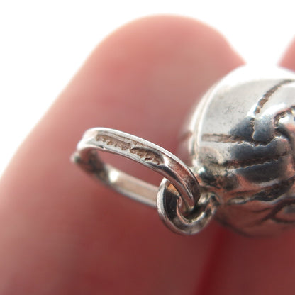 925 Sterling Silver Vintage Italy Basketball Minimalist 3D Charm Pendant
