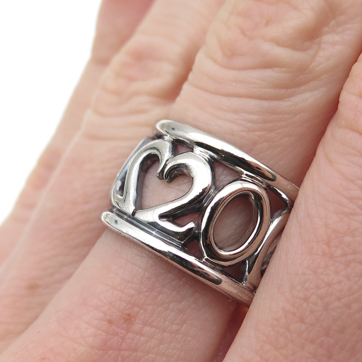 925 Sterling Silver Vintage 2000 Millennium Wide Band Ring Size 7