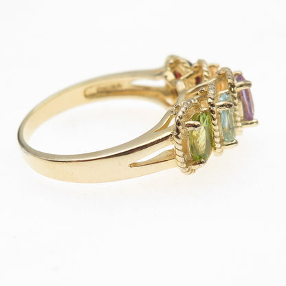 925 Sterling Gold Plated Topaz Amethyst Peridot Garnet Citrine Ring Size 9.25