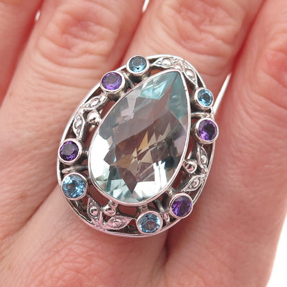 NICKY BUTLER Sterling Vintage Real Aquamarine Blue Topaz & Amethyst Ring Size 7