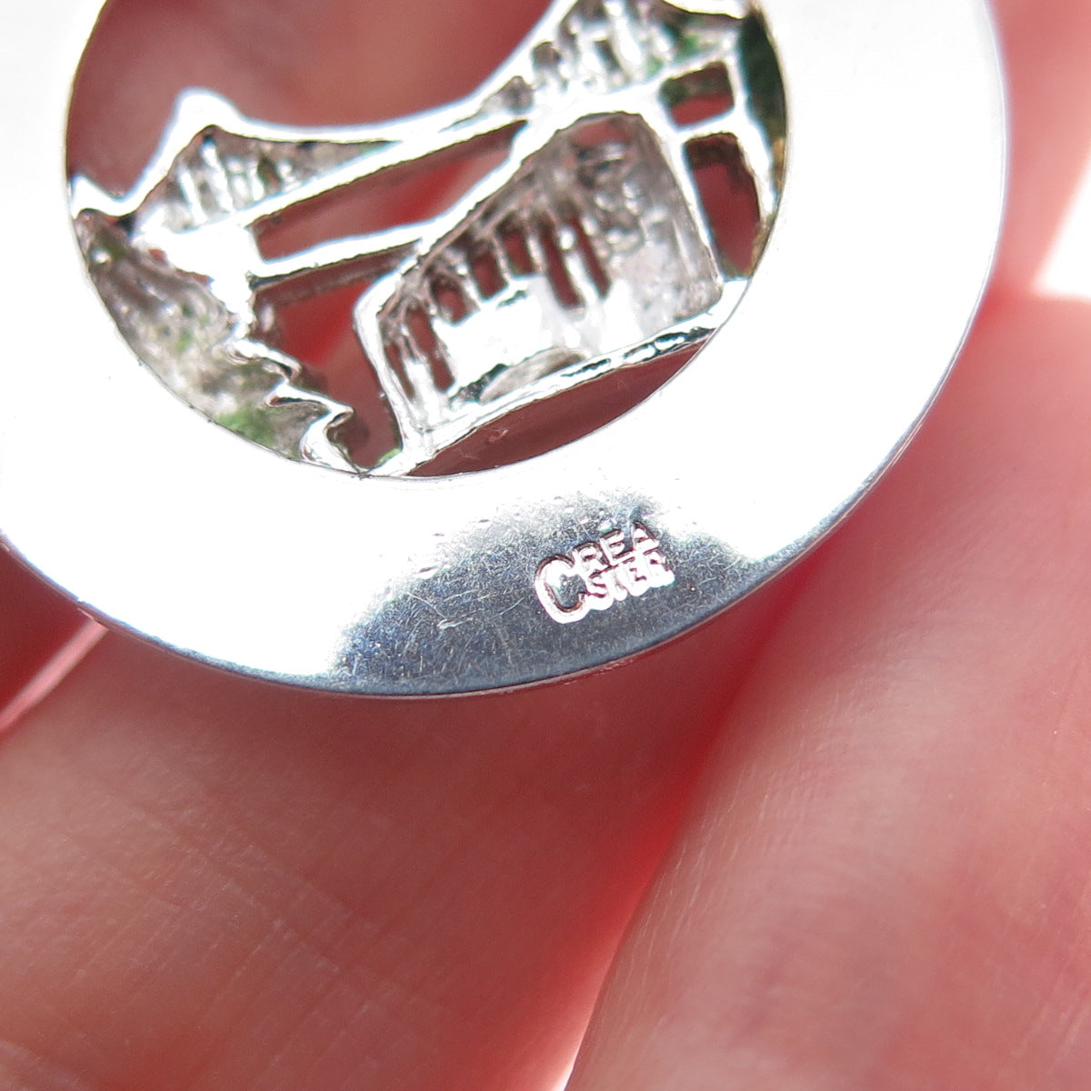 CREA 925 Sterling Silver Vintage San Francisco Round Tag Charm Pendant