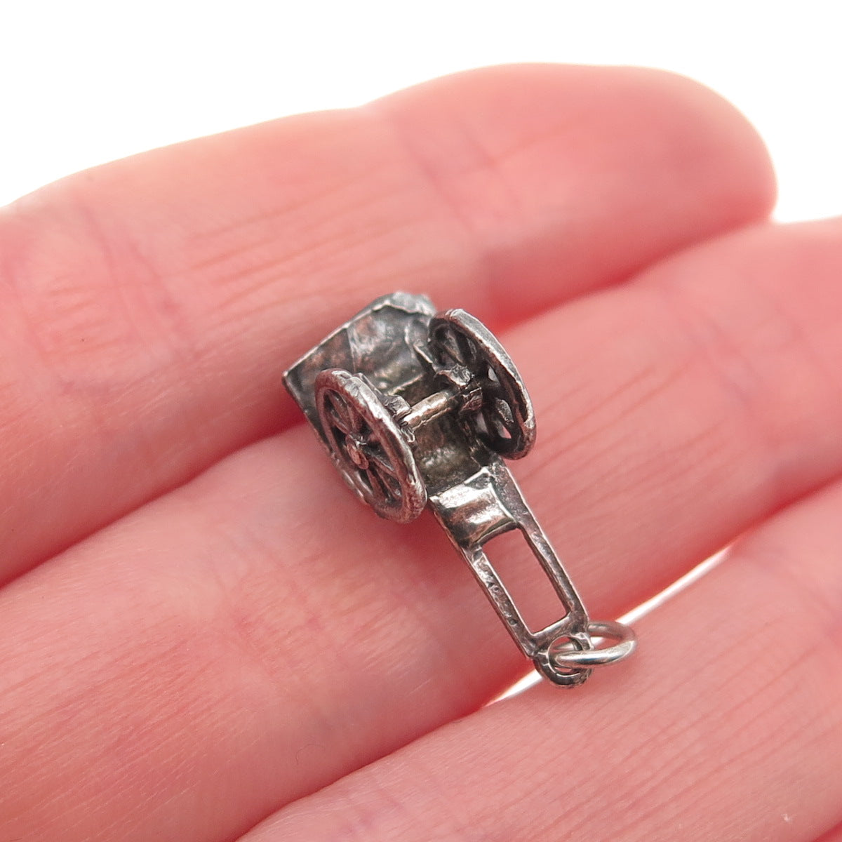 925 Sterling Silver Vintage Rickshaw Carriage Oxidized 3D Mini Charm Pendant