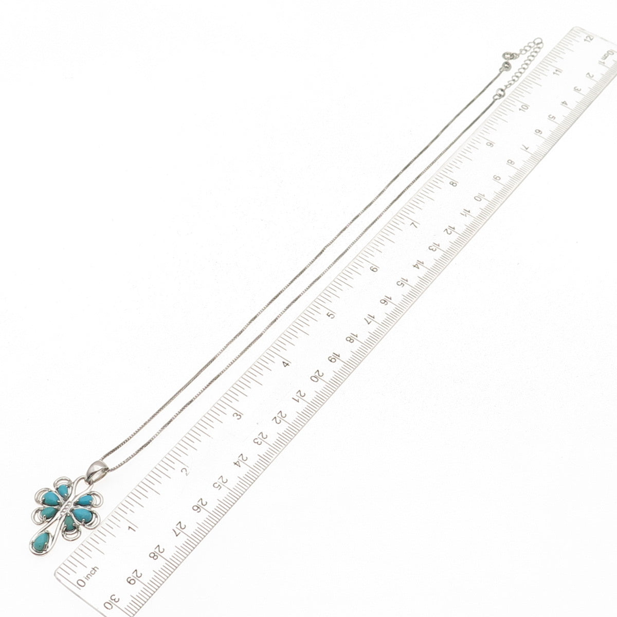 925 Sterling Silver Real Turquoise Floral Cross Box Chain Necklace 18-20"