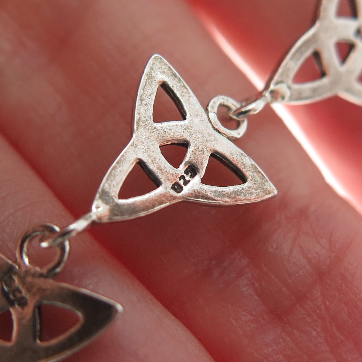 925 Sterling Silver Vintage Triquetra Celtic Link Bracelet 6.75"