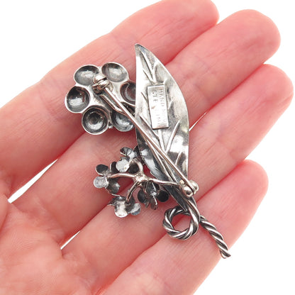925 Sterling Silver Vintage Floral Oxidized Handmade Pin Brooch