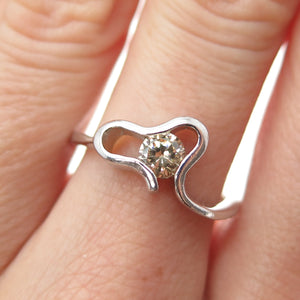 925 Sterling Silver Round-Cut Champagne C Z Modernist Heart Ring Size 7