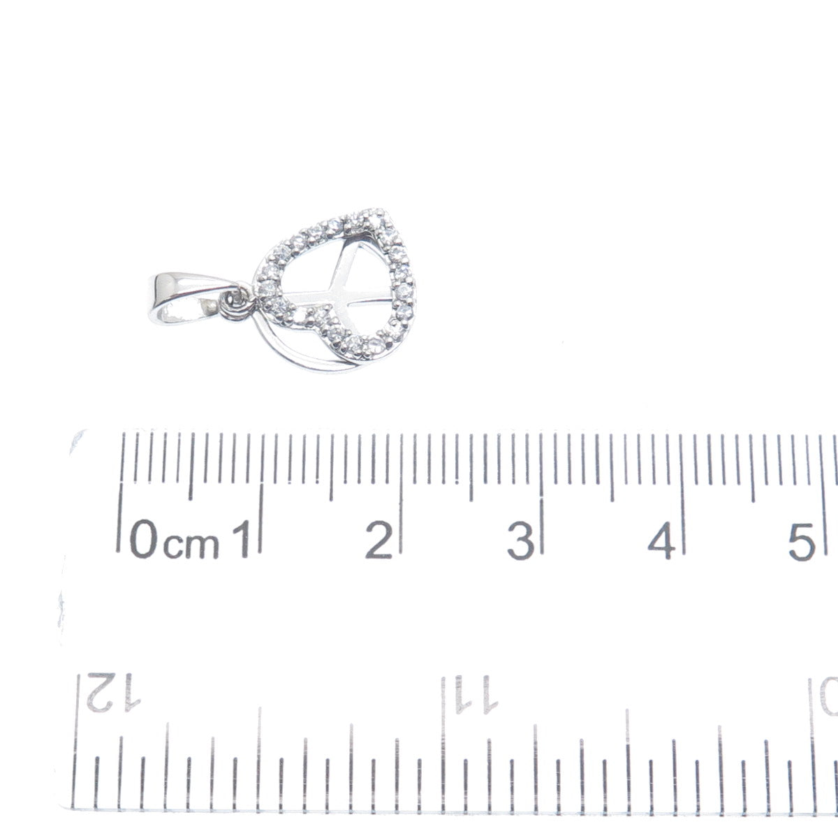 925 Sterling Silver ATI C Z Open Heart & Symbol of Peace Minimalist Pendant