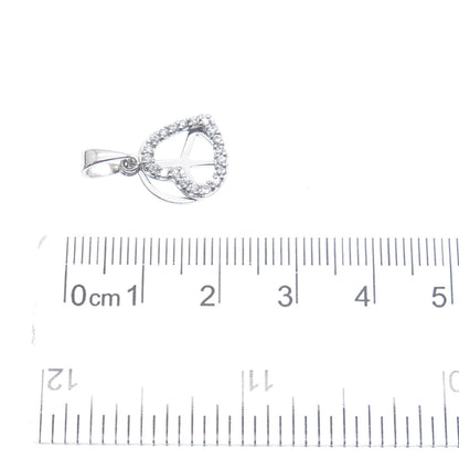 925 Sterling Silver ATI C Z Open Heart & Symbol of Peace Minimalist Pendant