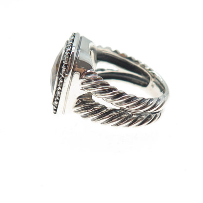 DAVID YURMAN Sterling Silver Vintage Real Diamond & Smoky Quartz Ring Size 6.25