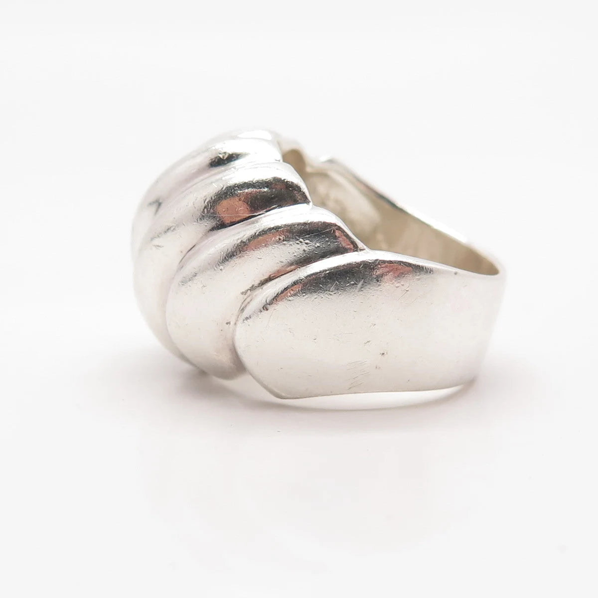 925 Sterling Silver Vintage Ribbed Wide Ring Size 6