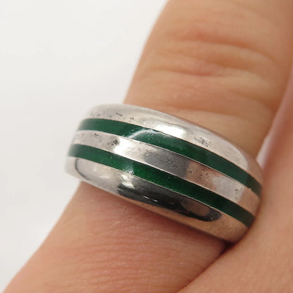 925 Sterling Silver Vintage Enamel Striped Band Ring Size 6.25