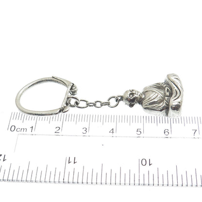 925 Sterling Silver Vintage Buddha Fob Key Chain Ring Holder
