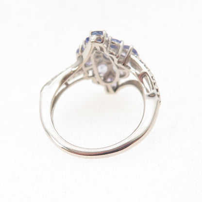 Chuck Clemency 925 Sterling Silver Real Tanzanite Floral Cluster Ring Size 5