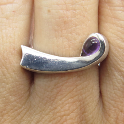 925 Sterling Silver Vintage Real Amethyst Modernist Wavy Ring Size 9