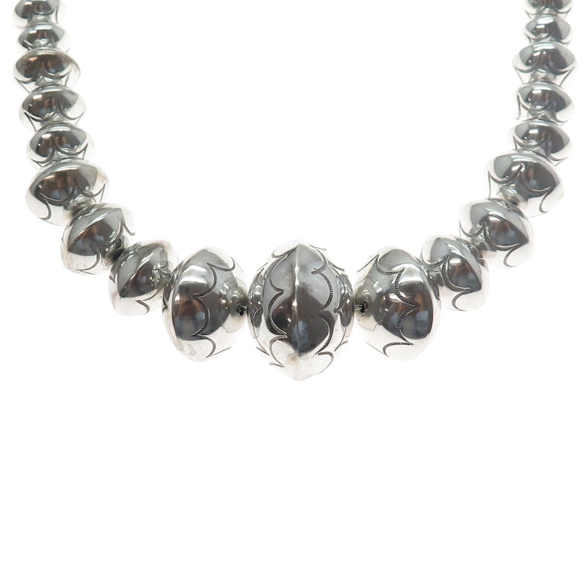 Old Pawn 925 Sterling Silver Vintage Navajo Pearl Graduated Beads Necklace 24"