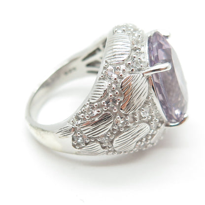 DSMK 925 Sterling Silver Oval-Cut Amethyst & White Topaz Gem Dome Ring Size 7