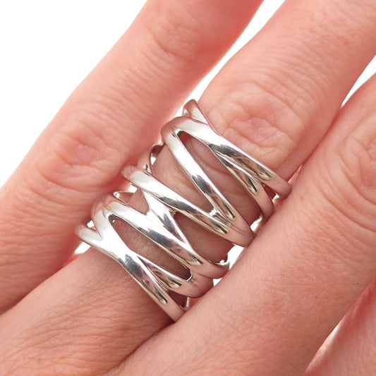925 Sterling Silver Vintage Modernist Crisscross Statement Ring Size 5.5