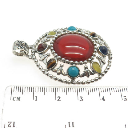 925 Sterling Vintage Real Carnelian Tiger Eye Turquoise Sodalite Jasper Pendant