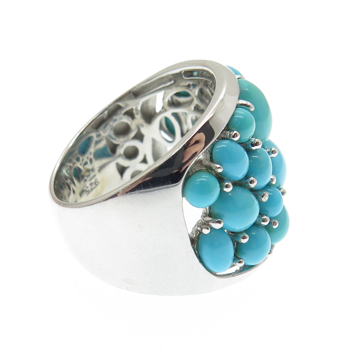 925 Sterling Silver Real Sleeping Beauty Turquoise Cluster Ring Size 7.25