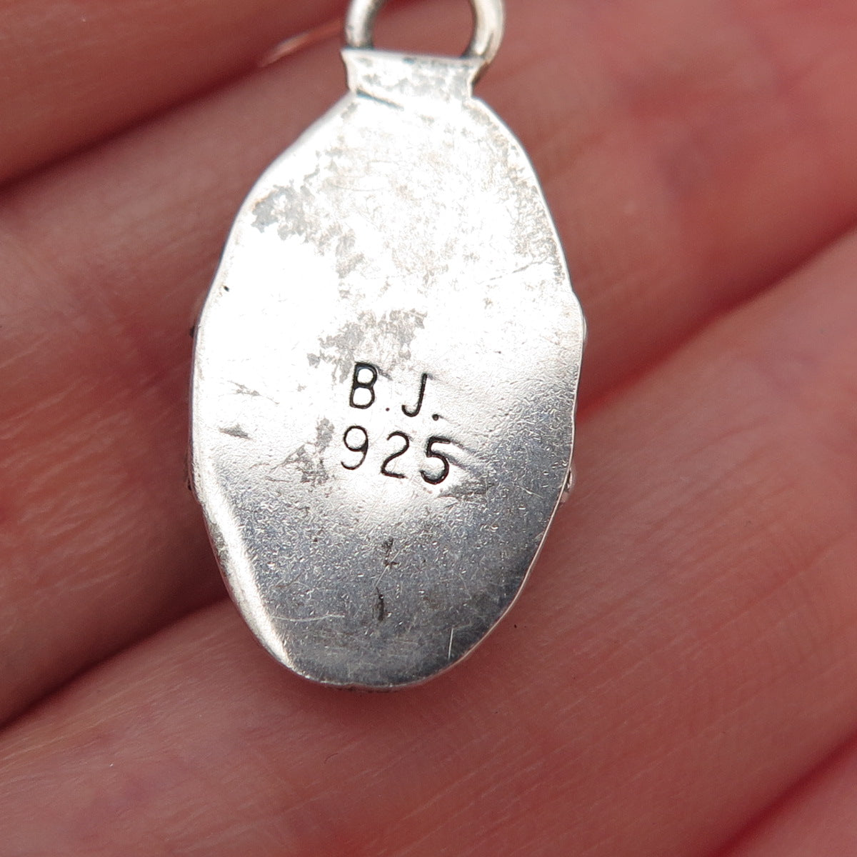 Benjamin James Navajo Old Pawn Sterling Silver Vintage Malachite Charm Pendant
