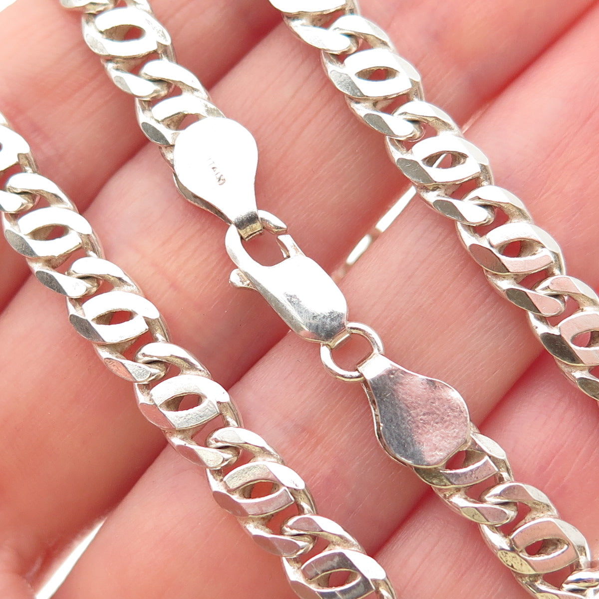 925 Sterling Silver Vintage Italy Double Curb Chain Necklace 18"
