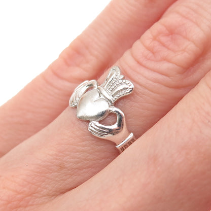 Beau 925 Sterling Silver Vintage Irish Claddagh Oxidized Ring Size 5