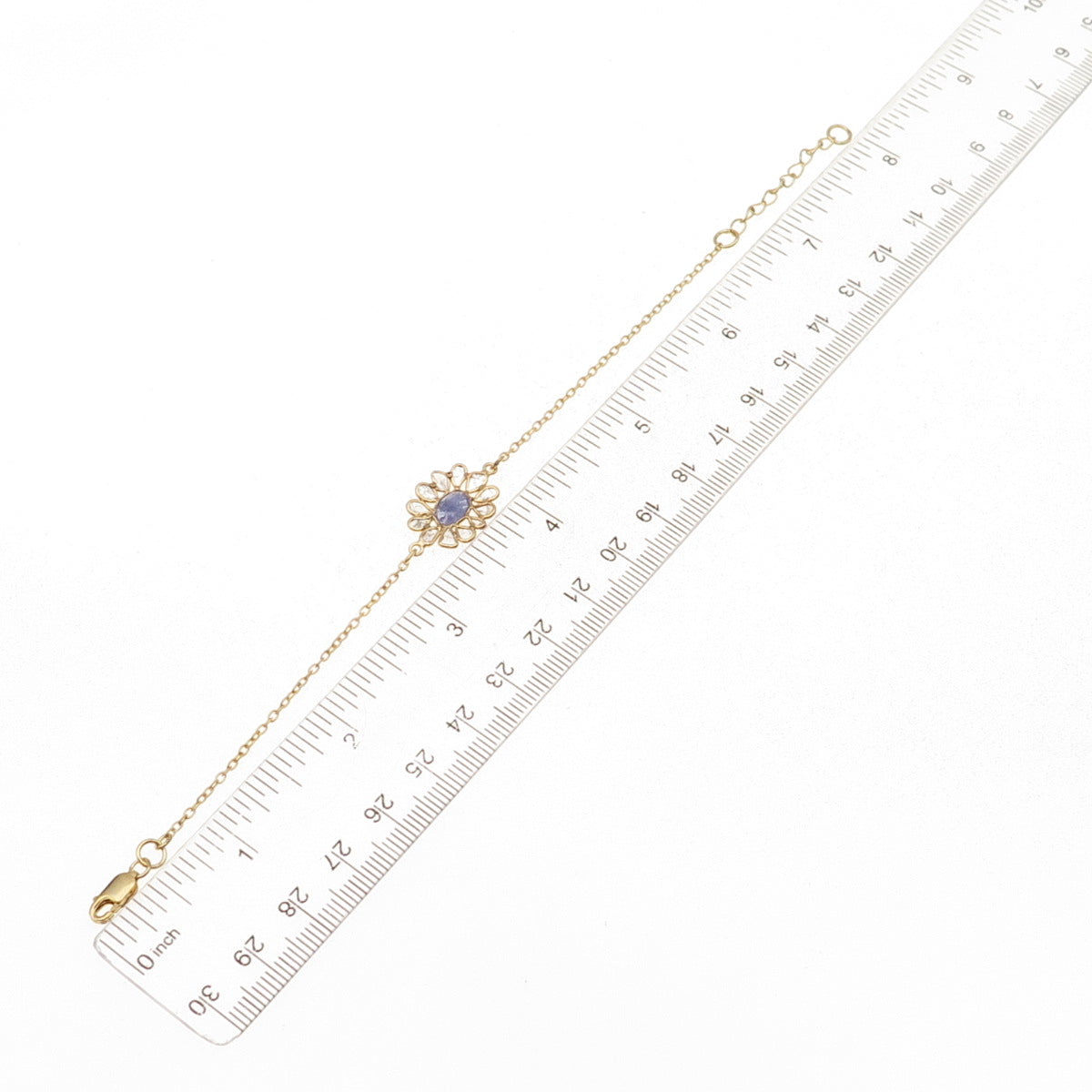 925 Sterling Silver Gold Plated Real Rose-Cut Diamond & Tanzanite Bracelet 7-8"