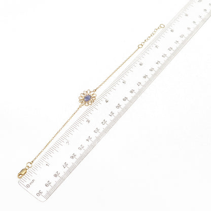 925 Sterling Silver Gold Plated Real Rose-Cut Diamond & Tanzanite Bracelet 7-8"