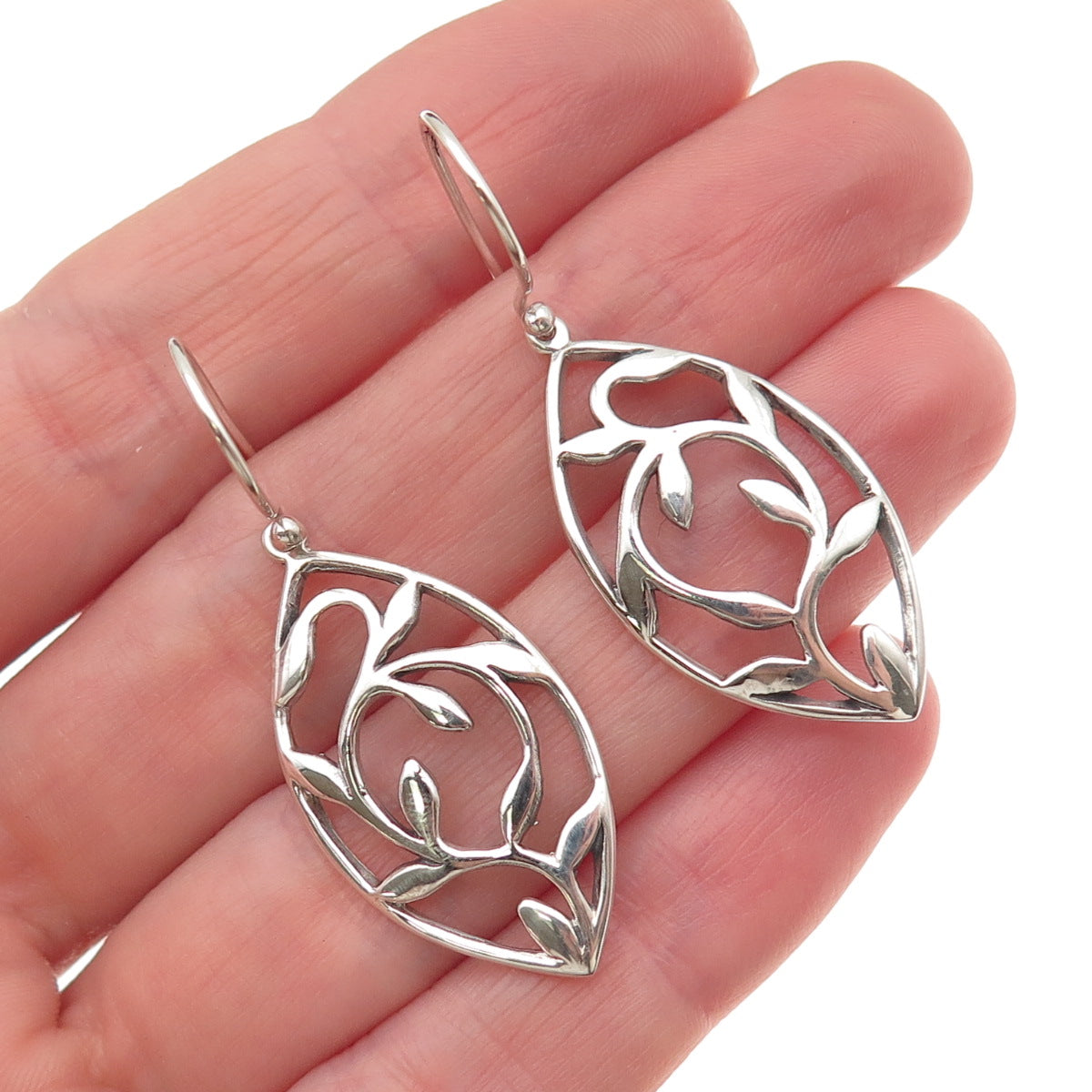 925 Sterling Silver Vintage Floral Dangle Earrings