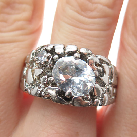 925 Sterling Silver Vintage Round & Oval-Cut C Z Nugget Ring Size 13