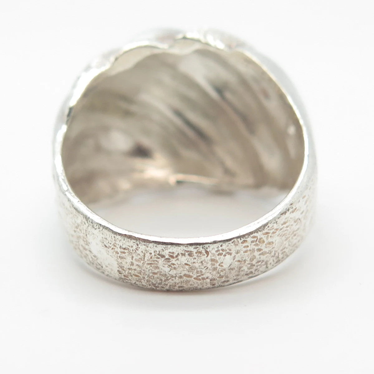 925 Sterling Silver Vintage Dotted Ribbed Wide Ring Size 7