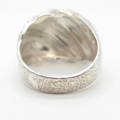 925 Sterling Silver Vintage Dotted Ribbed Wide Ring Size 7