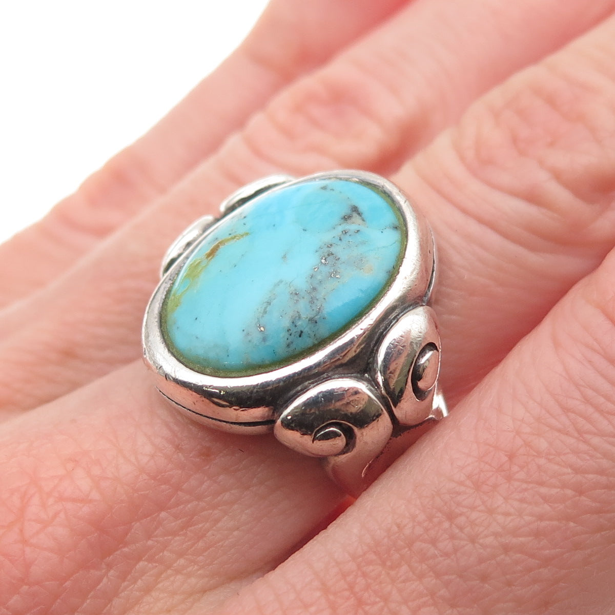 Barse 925 Sterling Silver Vintage Real Tyrone Turquoise Modernist Ring Size 6.25