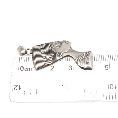 800 Silver Vintage Egyptian Queen Nefertiti Oxidized Charm Pendant