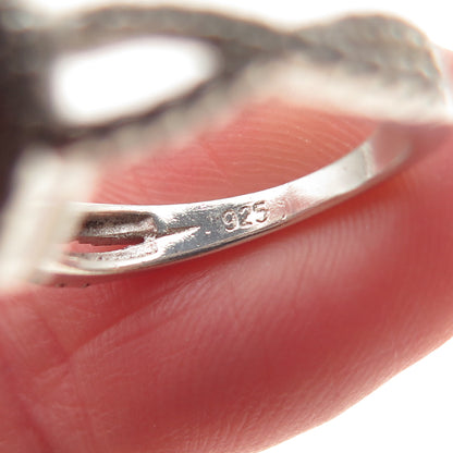 925 Sterling Silver Real Heart-Cut Red Garnet & Round-Cut C Z Ring Size 3.75