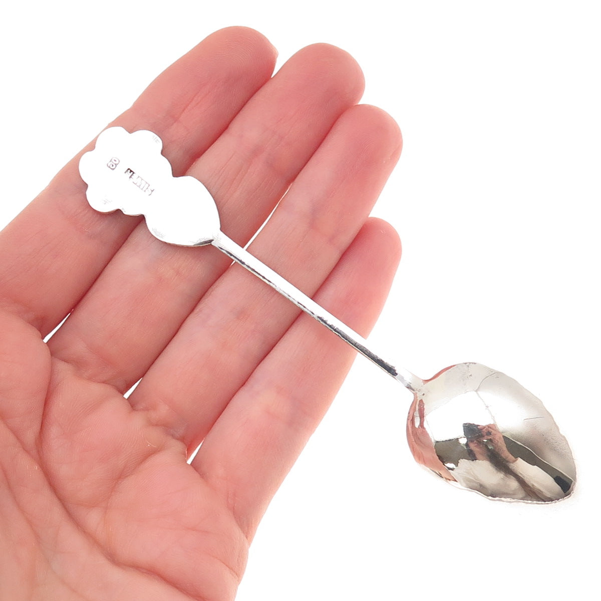 925 Sterling Silver Antique Chinese Fortune & Longevity Bamboo Coffee Spoon