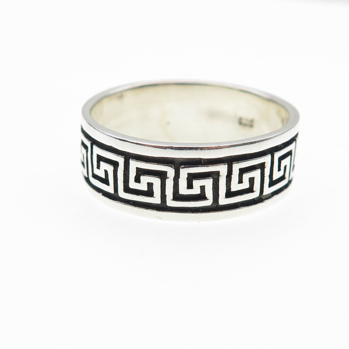 925 Sterling Silver Vintage Greek Maze Oxidized Band Ring Size 14.25