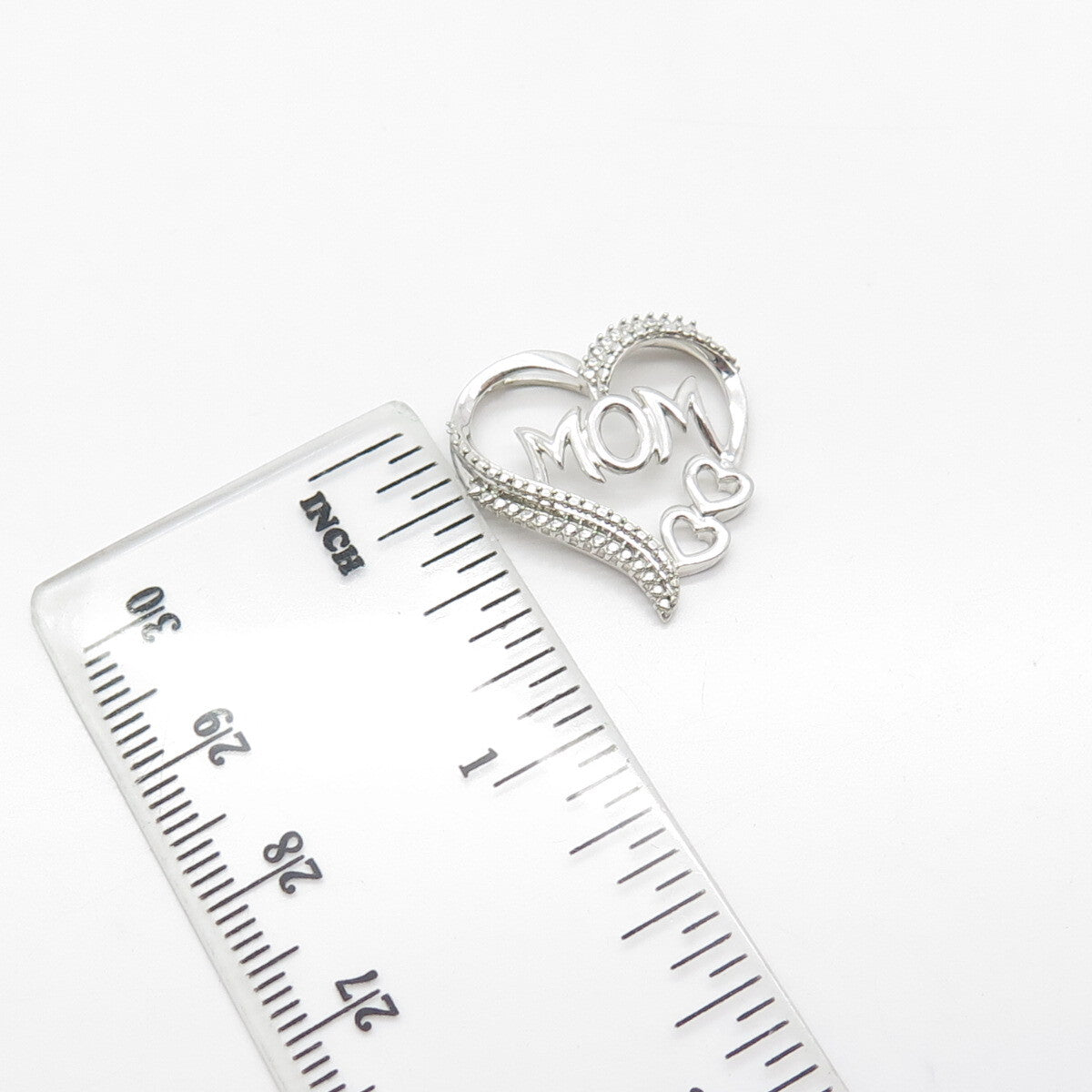 925 Sterling Silver Real Diamond Accent "MOM" Heart Love Slide Pendant